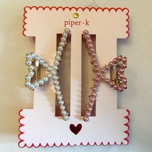 Pink Linen Pearl Beaded Hair Clips NWT